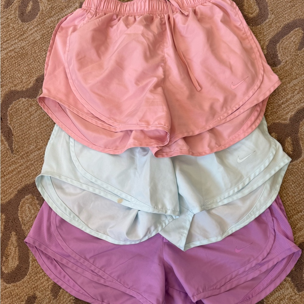 Nike Women's Athletic Dri-Fit Shorts - Pink, Light Blue, and Purple